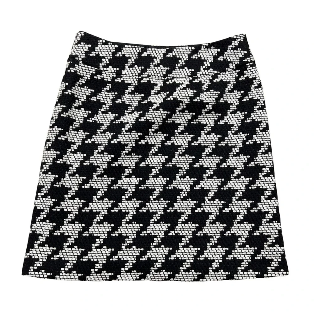 TALBOTS Side Zip Pencil Skirt BLACK/WHITE HOUNDSTOOTH Soft Italian Wool Blend 6